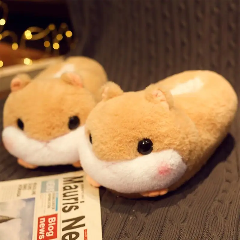 Sad Hamster Plush Slippers Home Soft Warm Furry Slides Women Cozy Indoor Floor Shoes 2022 Animal Slip On Loafer Slippers