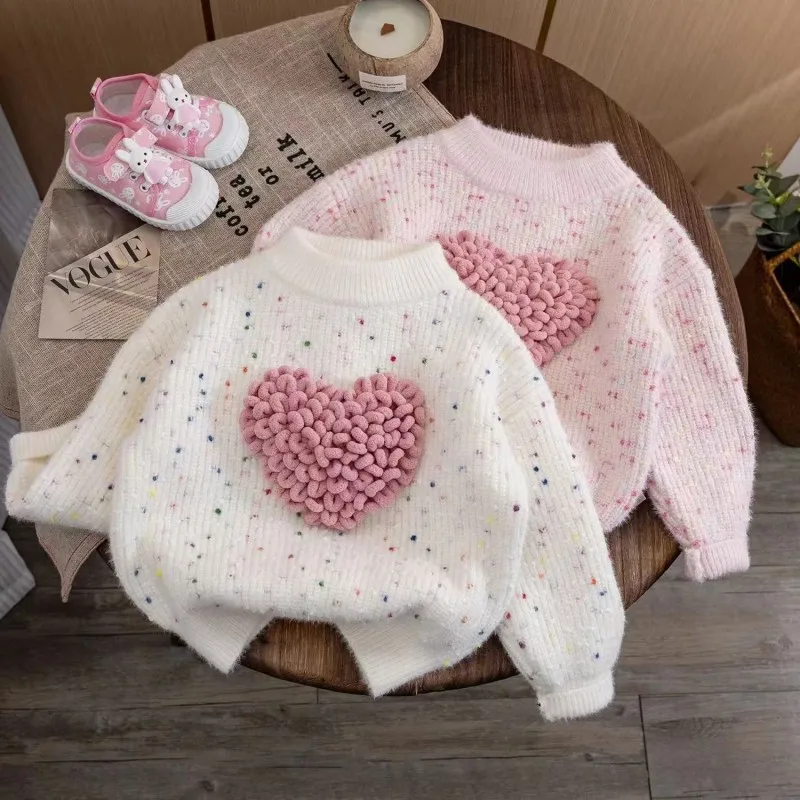 Girls Sweater Autumn Winter Pullover for Kids 2024 Children\'s Sweatshirts Love Knitting Toddler Shirt Warm Baby Tops