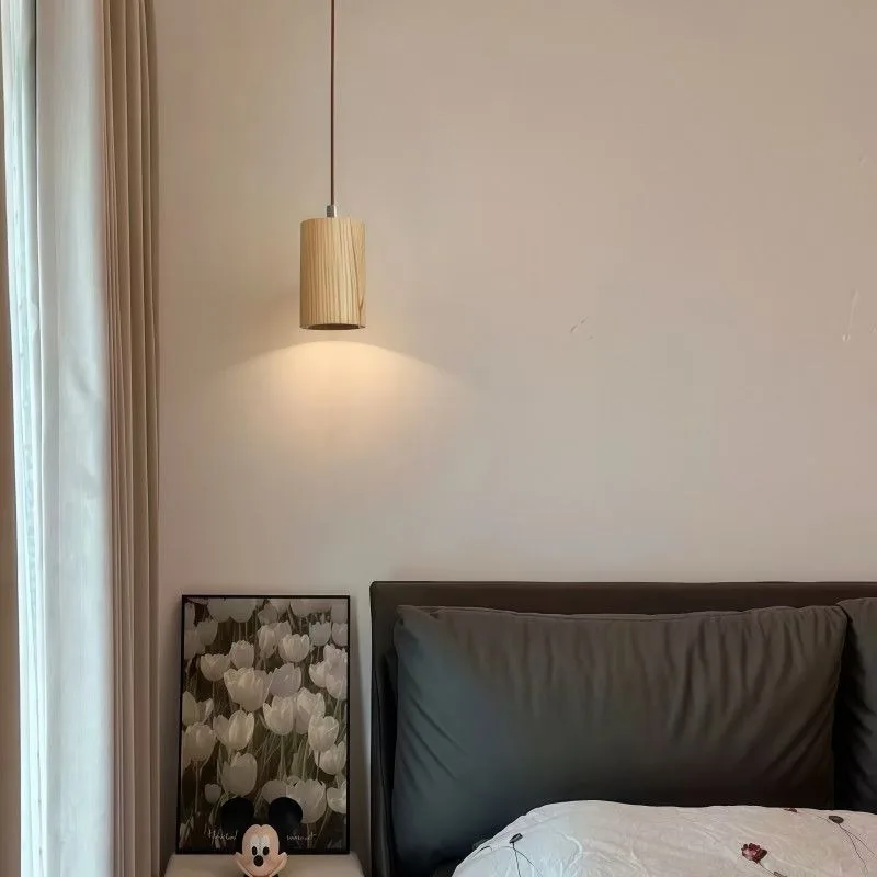 Japanese Style Solid Wood Pendant Light for Bedroom, Entrance and Tea Room, Creative Single Head Nordic Dining Lamp Led