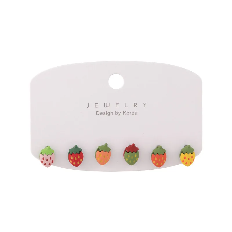Stud Earrings 7 Pairs Cherry Strawberry Sweet Cute Unique Design for Students Daily Lightweight Premium Alloy Durable