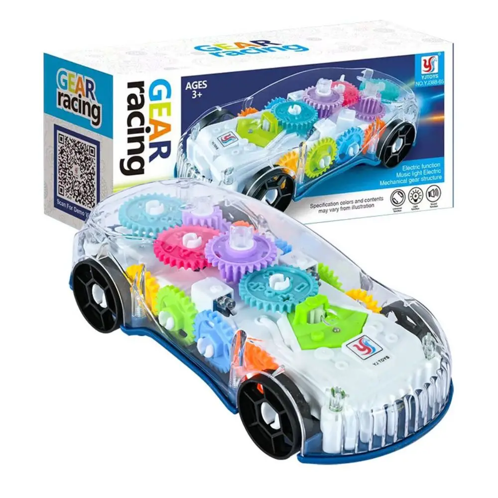 Transparent Dynamic Gear Powered Car with LED Lights Christmas Gifts Electric Walking Car Toy Luminous