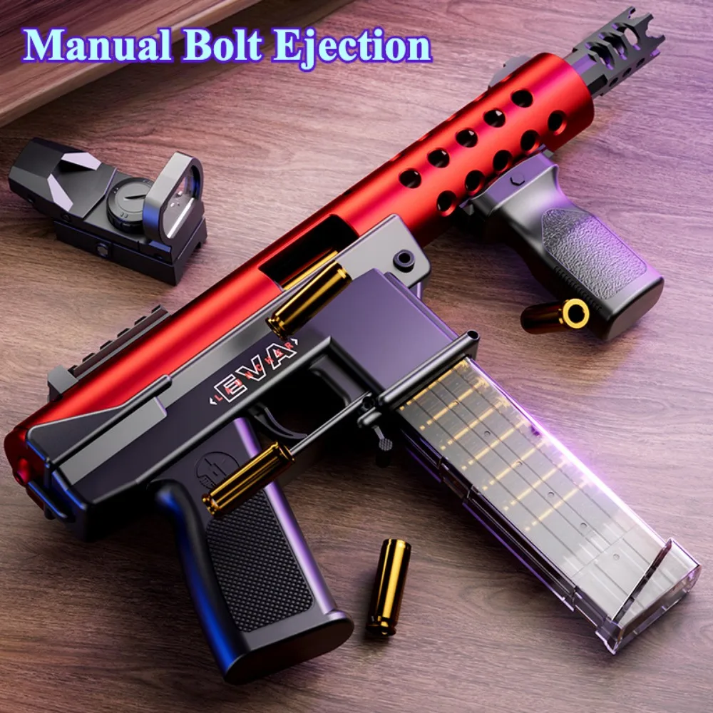 TEC9 Submachine Gun Toy Model Manually Loaded Shell Soft-Bullet Gun Can Be Fired Outdoor CS Shooting Game Christmas Gift