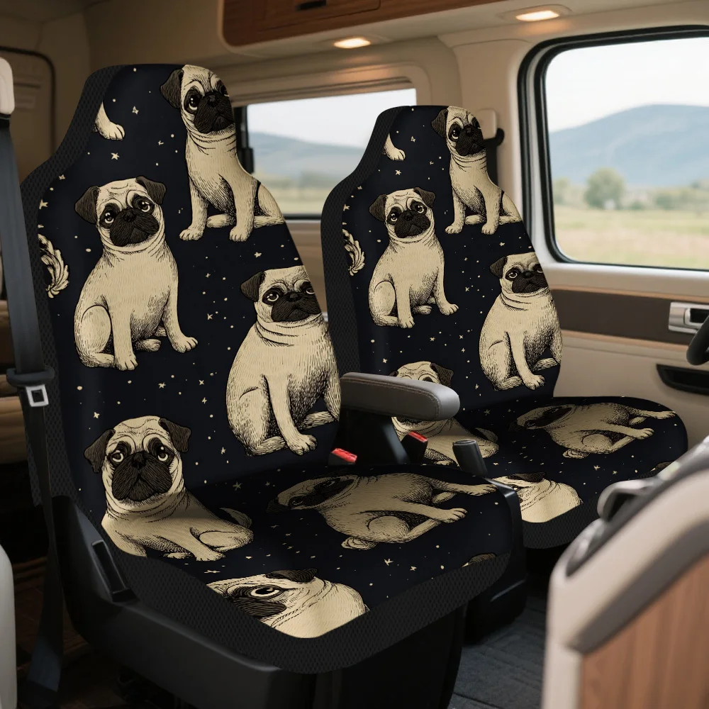 2pcs Pug Under Night Sky Print Car Seat Covers – Fit For Cars, Trucks, Vans, And SUVs | Durable Seat Protectors | Easy To Insta