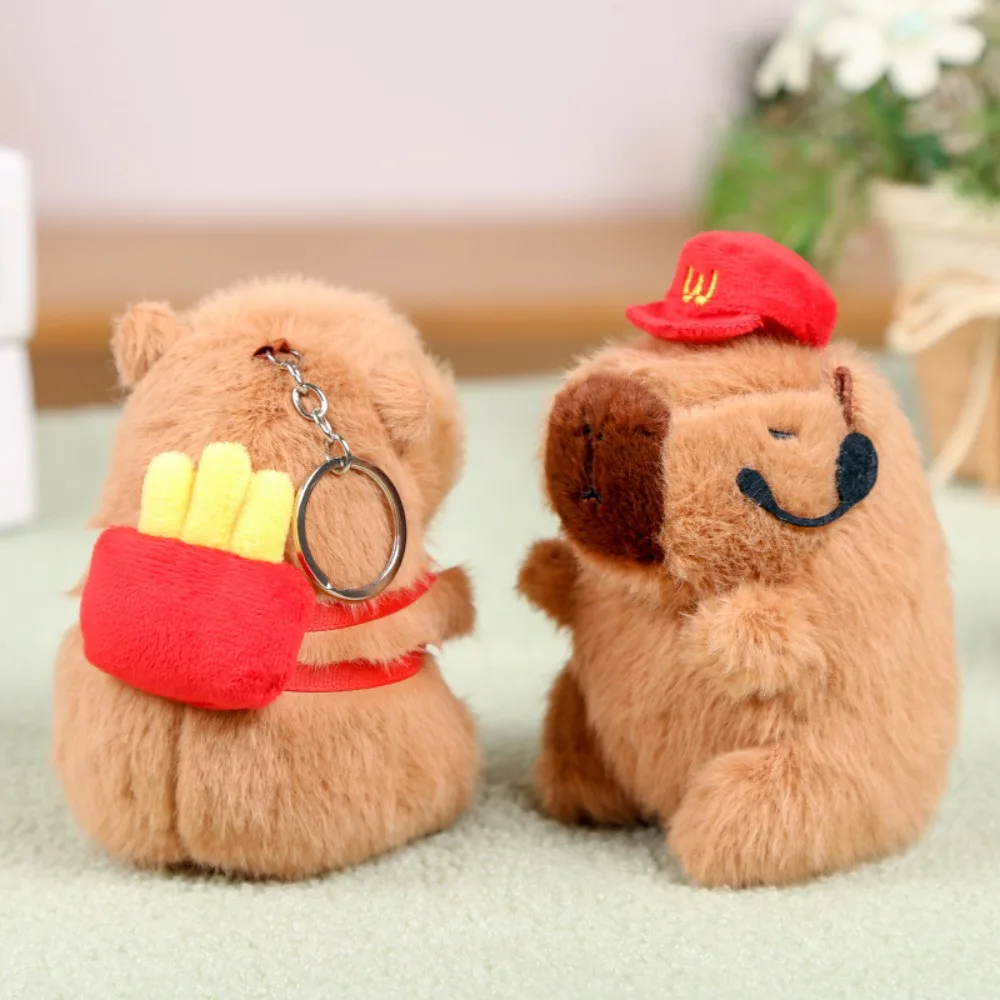 Brown Doll Plush Capybara Key Ring Cross Dressing Funny Plush Capybara Pendant Food Fur Cartoon Animal Keychain Daily