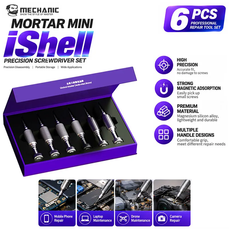 MECHANIC IShell MAX 6-In-1 Precision Screwdriver Kit High Hardness Bits For Phone Bottom Internal Screw Removal Repair