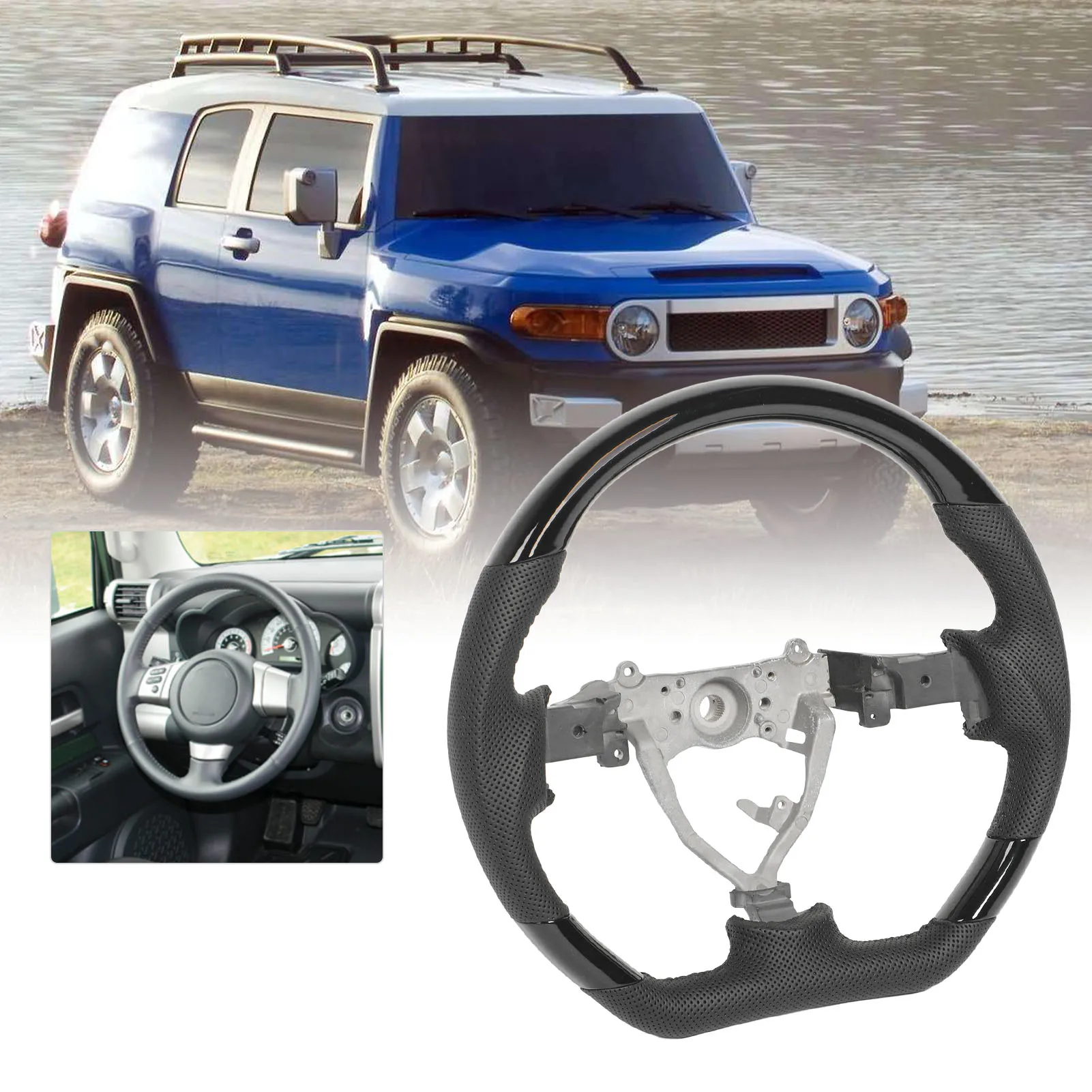 Auto Hydro‑Dip Steering Wheel Scratch Resistant Stylish Flat Bottom Steering Wheel Comfortable for FJ Cruiser 2007 To 2017