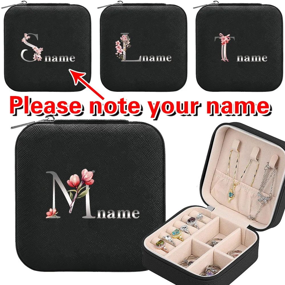 Personalized Customized Name Leather Portable Jewelry Box Large Capacity Travel Earring Organizer New Women's Cosmetic Bag