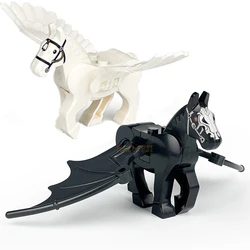 2PCS/SET NEW Magic Scene Pegasus Wings Black White Warhorse Horse Parts Building Blocks Classic Model Sets Bricks Kids Kits