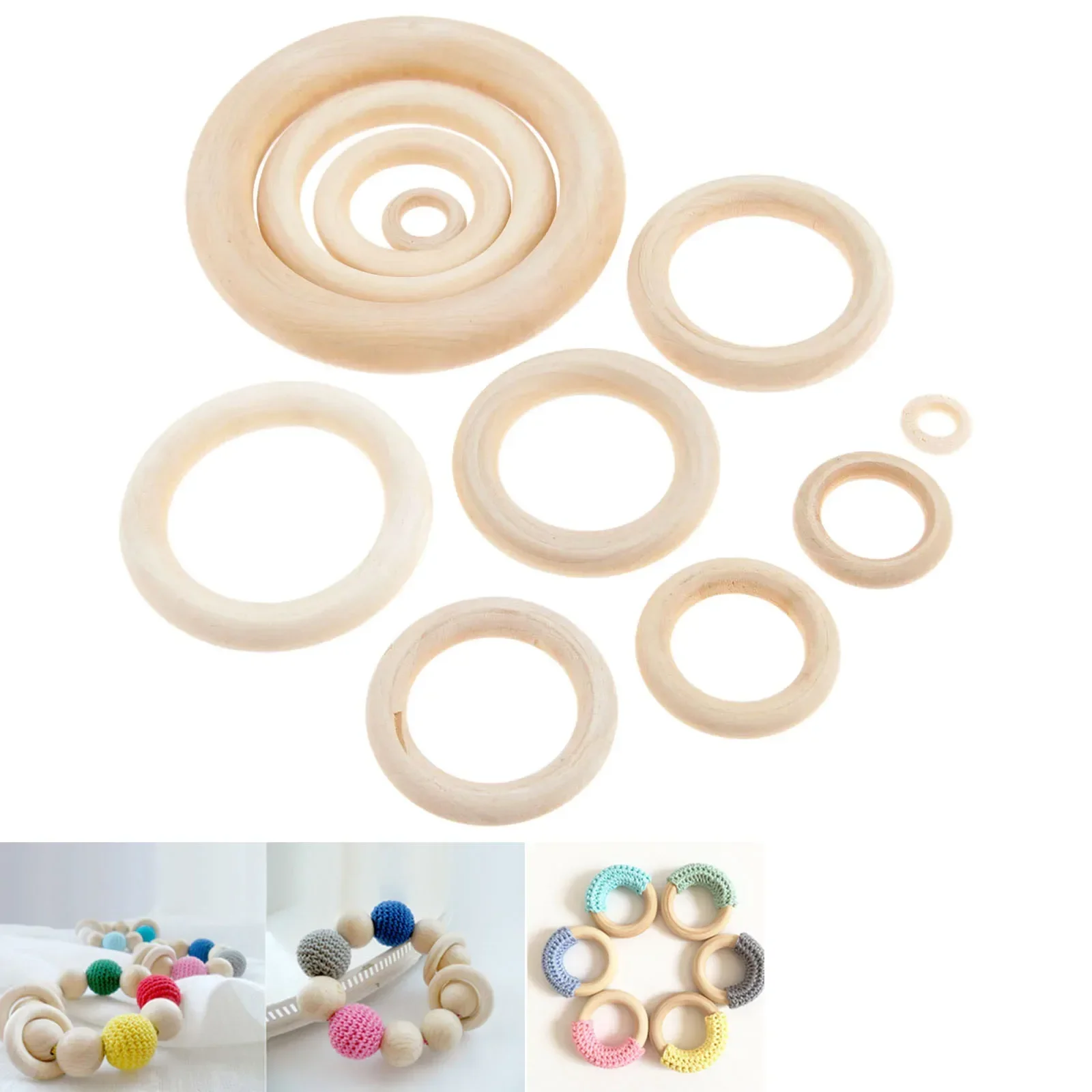 1-100Pcs 11-Size Natural Wood Teething Rings Wooden Round Pendant Necklace Bracelet DIY Craft Jewelry Unifinished Hoops 15-100mm