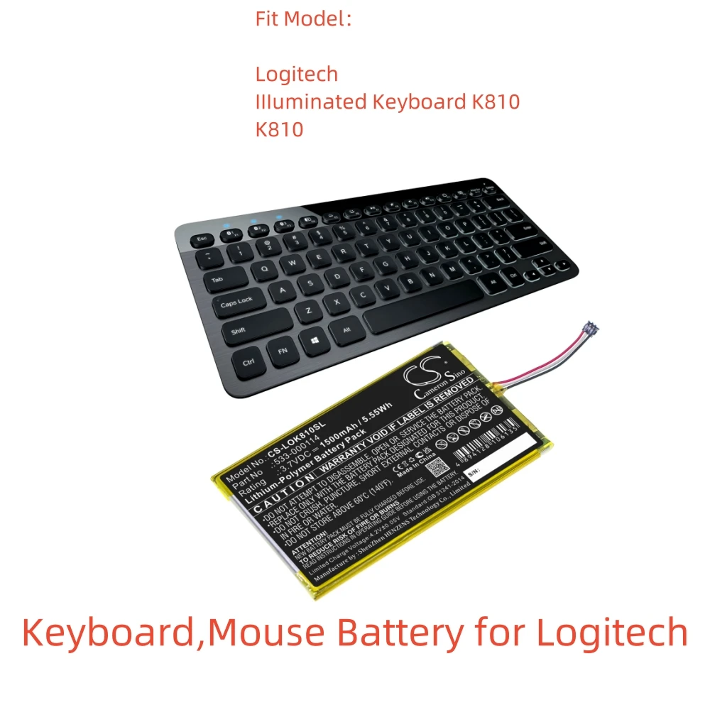 

CS Li-Polymer Keyboard,Mouse Battery for Logitech.3.7V,1500mAh,IIIuminated Keyboard K810, 533-000114