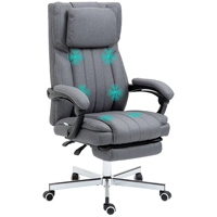Office Chair with 5 Massage Modes, Ergonomic Desk Chair with Reclining Function, Height Adjustable, Footrest, Linen Look, Gray