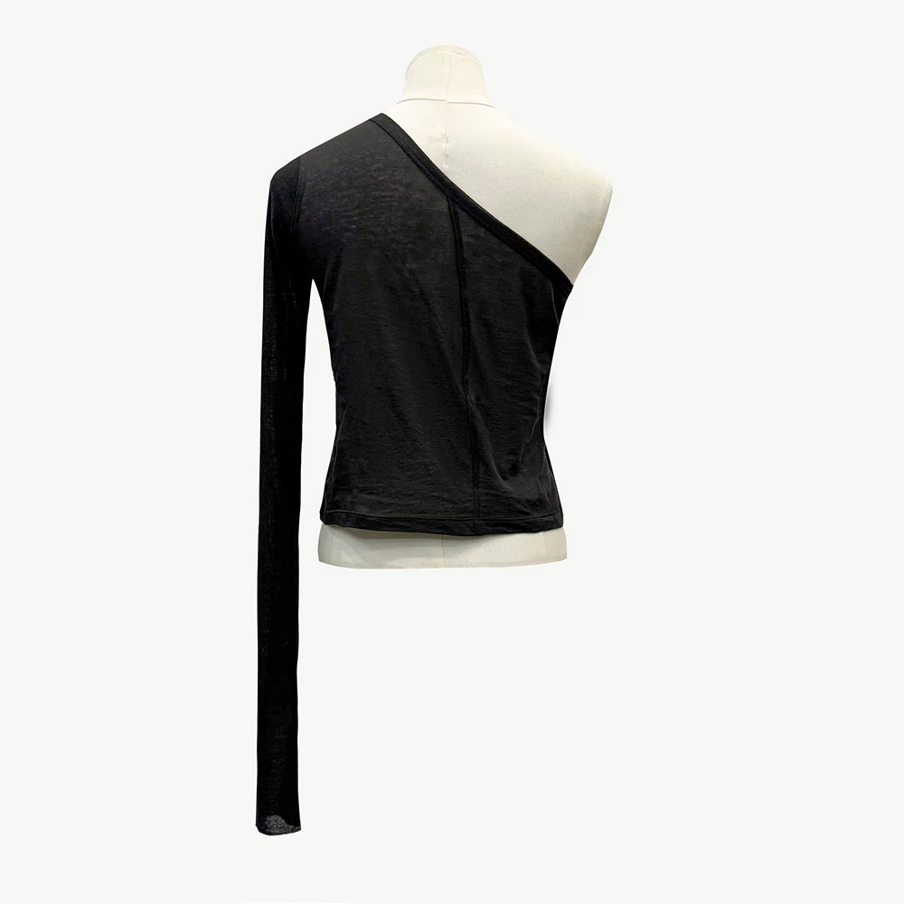 Cotton-Blend Slim-Fit Off-Shoulder Women's T-Shirt Stylish and Elegant Asymmetric Neckline Base Layer Top 2026 Spring New Y2k