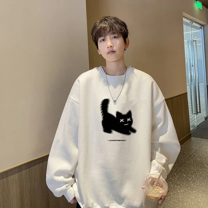 Men\'s Oversized Hoodie White Fashion 5XL Funny Hoodies Oversize for Men Cat Print Man Casual Wear Hoody Male Sweatshirt