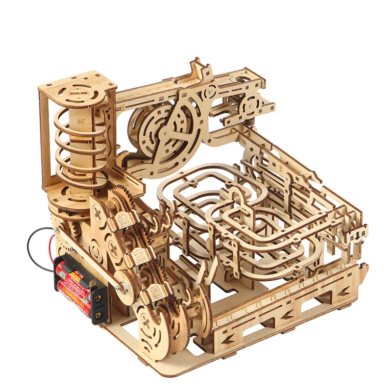 OUZEY 3D Wooden Marble Run - Electromagnetic Launcher Mechanical Model, STEM Educational Toy for Adults & Teens Age 14+