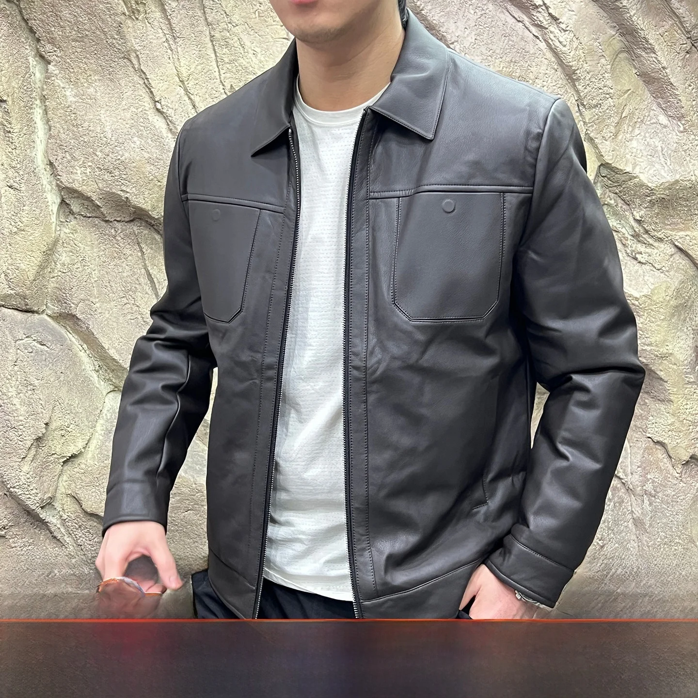 

Eco-friendly Ultra-synthetic Leather Du down Jaet Men's Busin Adstrative High-end Winter Coat Warm Long Sve Zipper