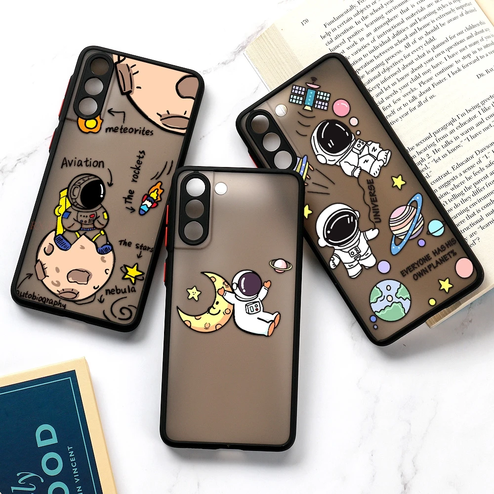 Cute Astronaut Space Phone Case For Samsung S26 Ultra S25 Ultra S24 S23 Plus S22 A57 A56 A55 A36 A37 Matte Silicone Bumper Cover