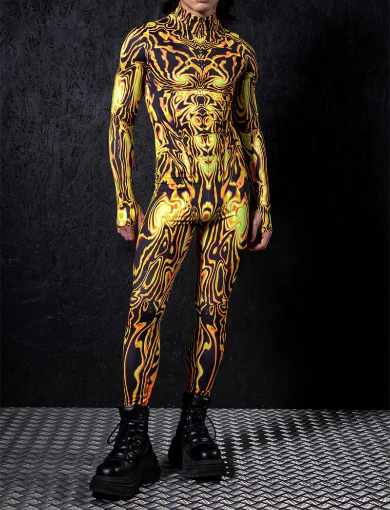 Cooler schwarzer Jumpsuit für Männer, Punk-Overall, Halloween-Karnevalsparty, Cosplay, Steampunk-Kostüm, Party-Kampfanzug, elastischer Bodysuit – Detail 18