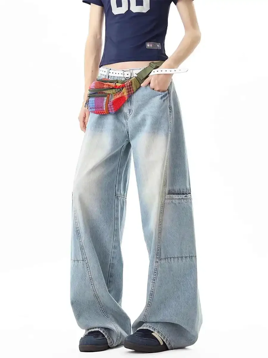 

Женские светло-голубые мешковатые джинсы-карго Y2k, винтажные джинсовые брюки-бойфренды в японском стиле 2000-х годов, джинсы большого размера, брюки 2025