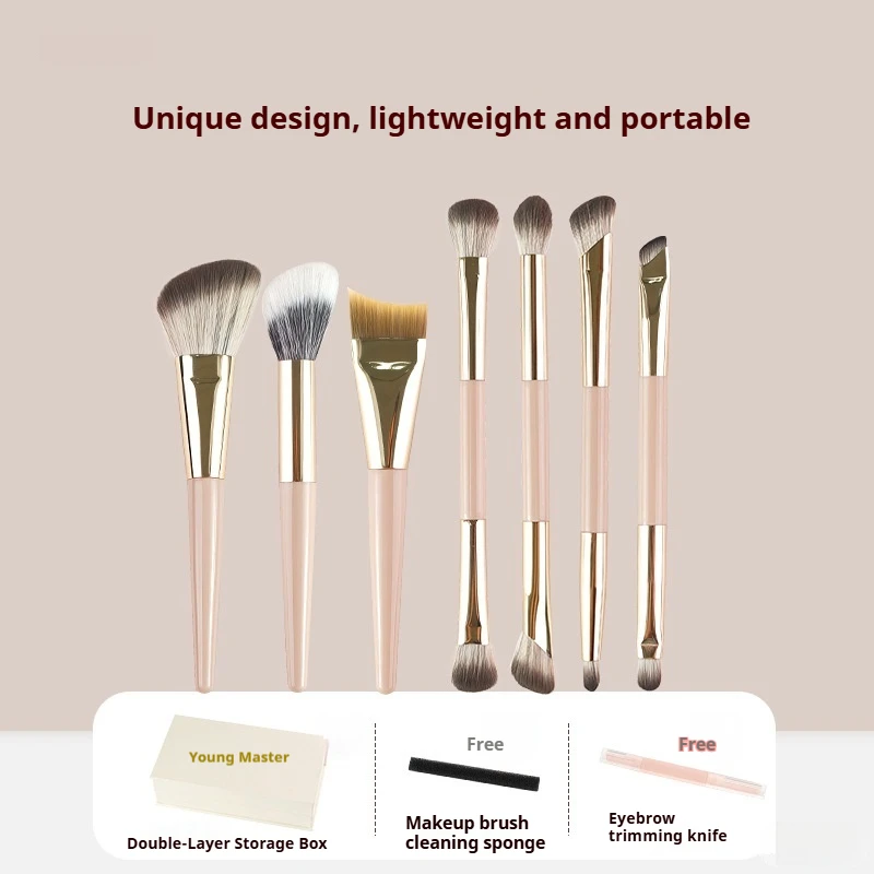 

Makeup Brush Set 7pc Cover Eyeshadow Brush Nose Shadow Foundation Brush Dual-Ended Makeup Brushes folding Portable