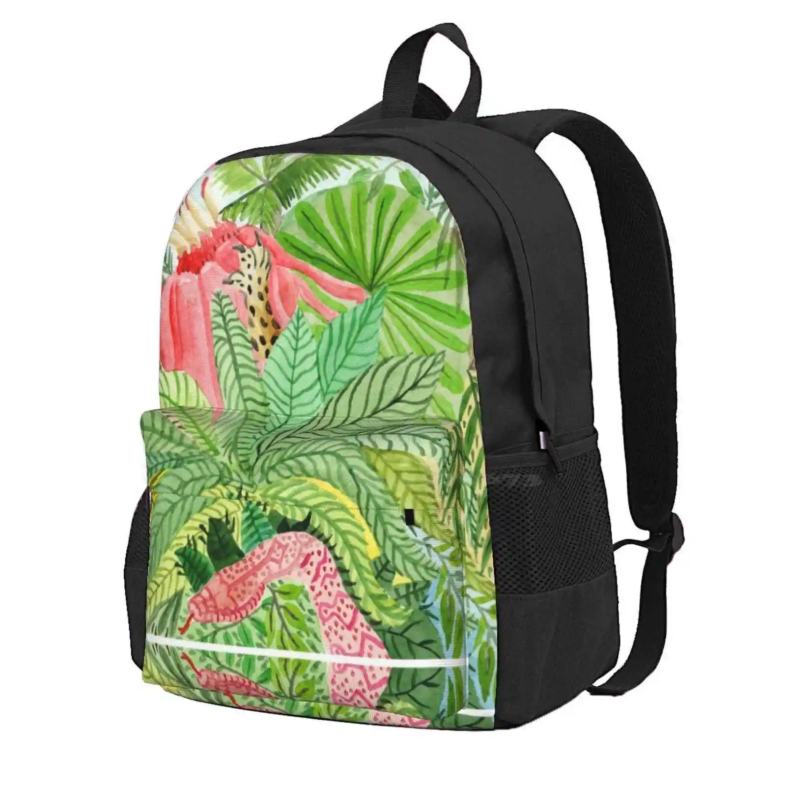 Jungle Snake Hot Sale Schoolbag Backpack Fashion Bags Jungle Animals Snake Leopard Tropical Flower Floral Rain Forest Green