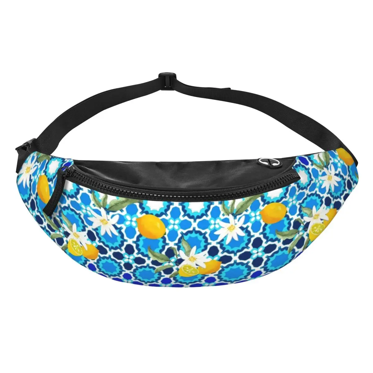 Custom Summer Mediterranean Lemons Fruit Tiles Fanny Pack for Traveling Men Women Crossbody Waist Bag Phone Money Pouch