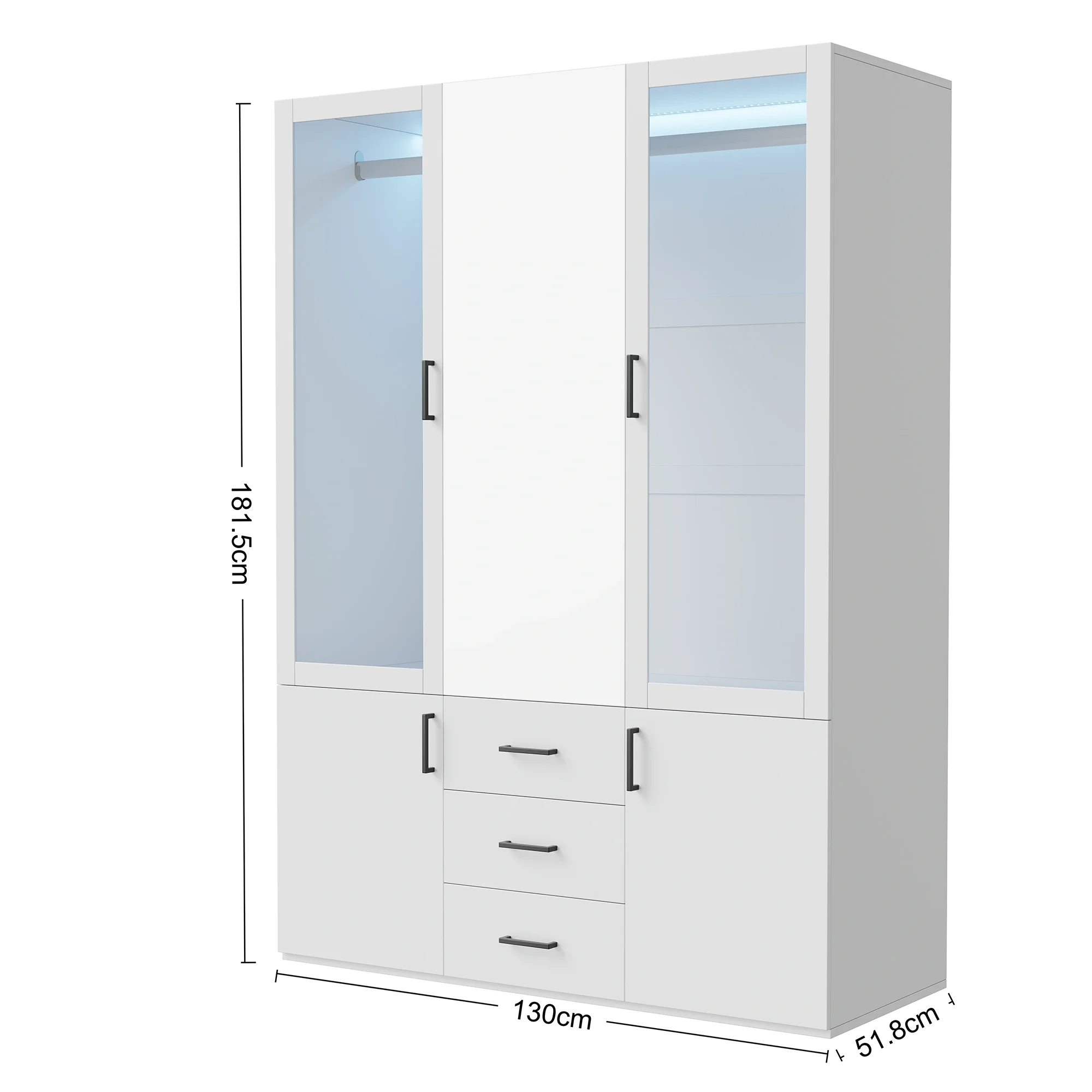 Comanlai kledingkast met spiegel en laden, multifunctionele kast, moderne gangkast met deur, veelzijdige kledingkast voor de slaapkamer