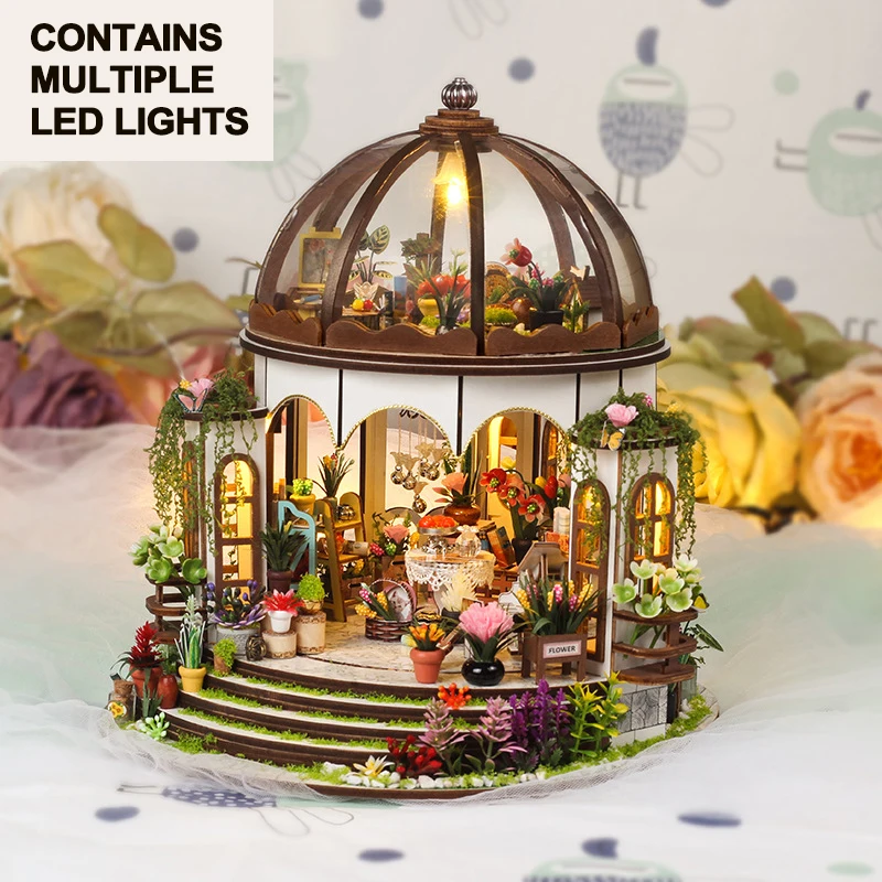Creatieve 3D Sky Garden geassembleerde bouwpakketten Model met verlichting Houten puzzels Desktopdecoratie Speelgoed Cadeau voor kinderen