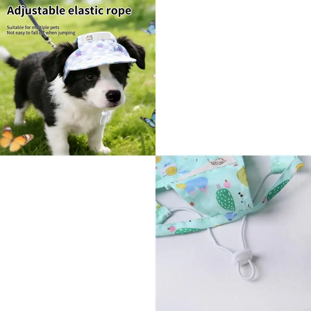 F19B Stylish Pet Sun Hat Baseball Cap Dog Visors with Ear Holes Adjustable Chin Strap