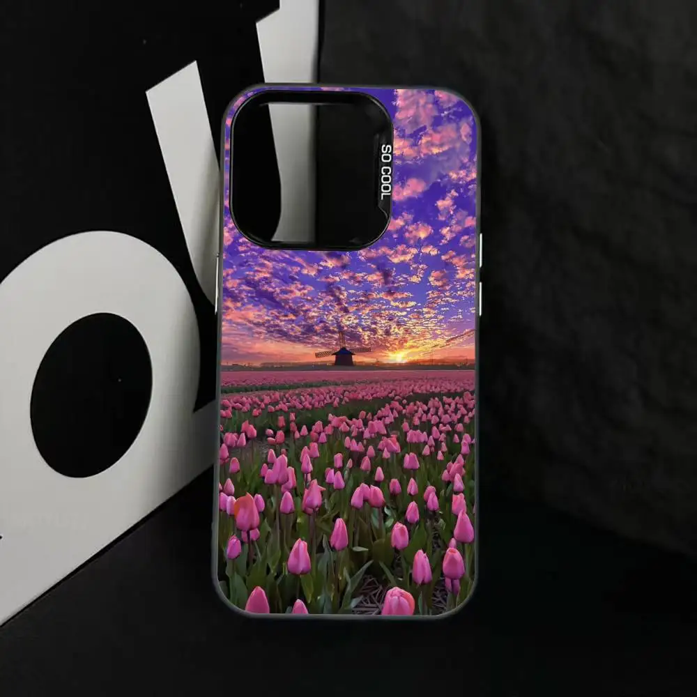 Super Beautiful Tulip Phone Case For iPhone 17,16,15,14,13,12,11 Plus,Pro Max,XS,Colored Silver Plated Inside Cover