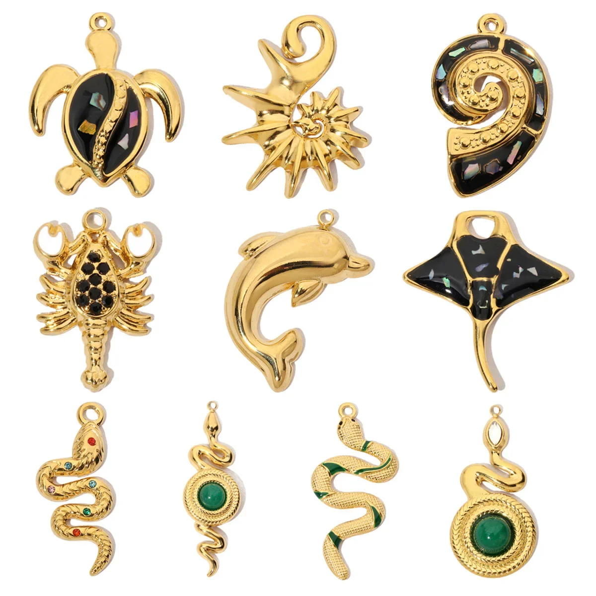 3pcs/Lot French Natural Srone Snake Stainless Steel Diy Charms Women Manta Ray Turtle Necklace Pendant Dolphin Jewelry