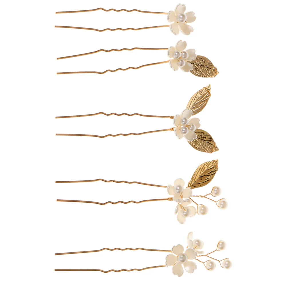 

5pcs Clover Hairpin Zinc Alloy Floral Wedding Accessories U Shape Hair Stick Bride Headdress Evening Party Banquet
