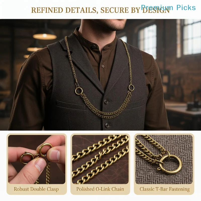 portableDouble Chain Pocket Watch Chain Curb Link Chain Clip Pocket Chain For Men And Women For Christmas And Father's Day Gift view 3