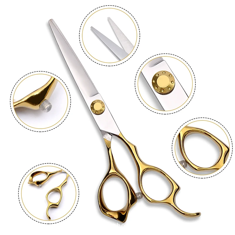 الفولاذ المقاوم للصدأ ألمانيا مقص الحلاقة 6.0 بوصة قابل للتعديل تصفيف الشعر قص الشعر مقصات تحفيف برو صالون تصفيف أداة #6