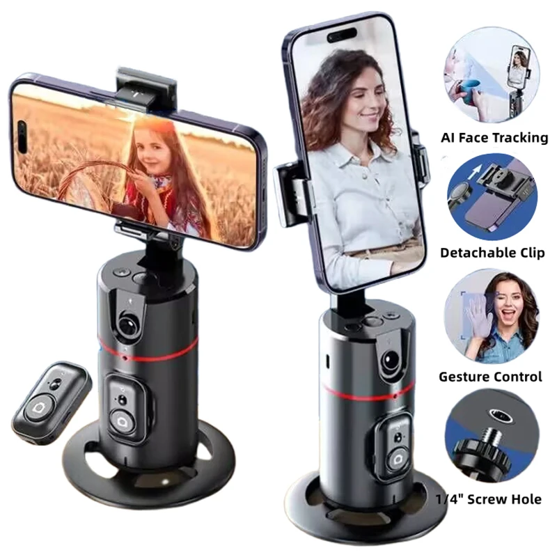 Auto Face Tracking Phone Holder 360° Rotation Face Tracking Gimbal Tripod with Remote & Fill Light for Phone Vlog, Video