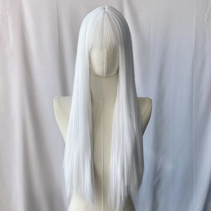 Colored Flat Bangs Long Straight Synthetic Wig for Women