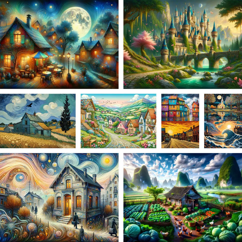 

Wonderful Town Landscape Printed 11CT Cross Stitch DIY Embroidery Kit Handiwork Knitting Craft Sewing Stamped Wholesale Mulina