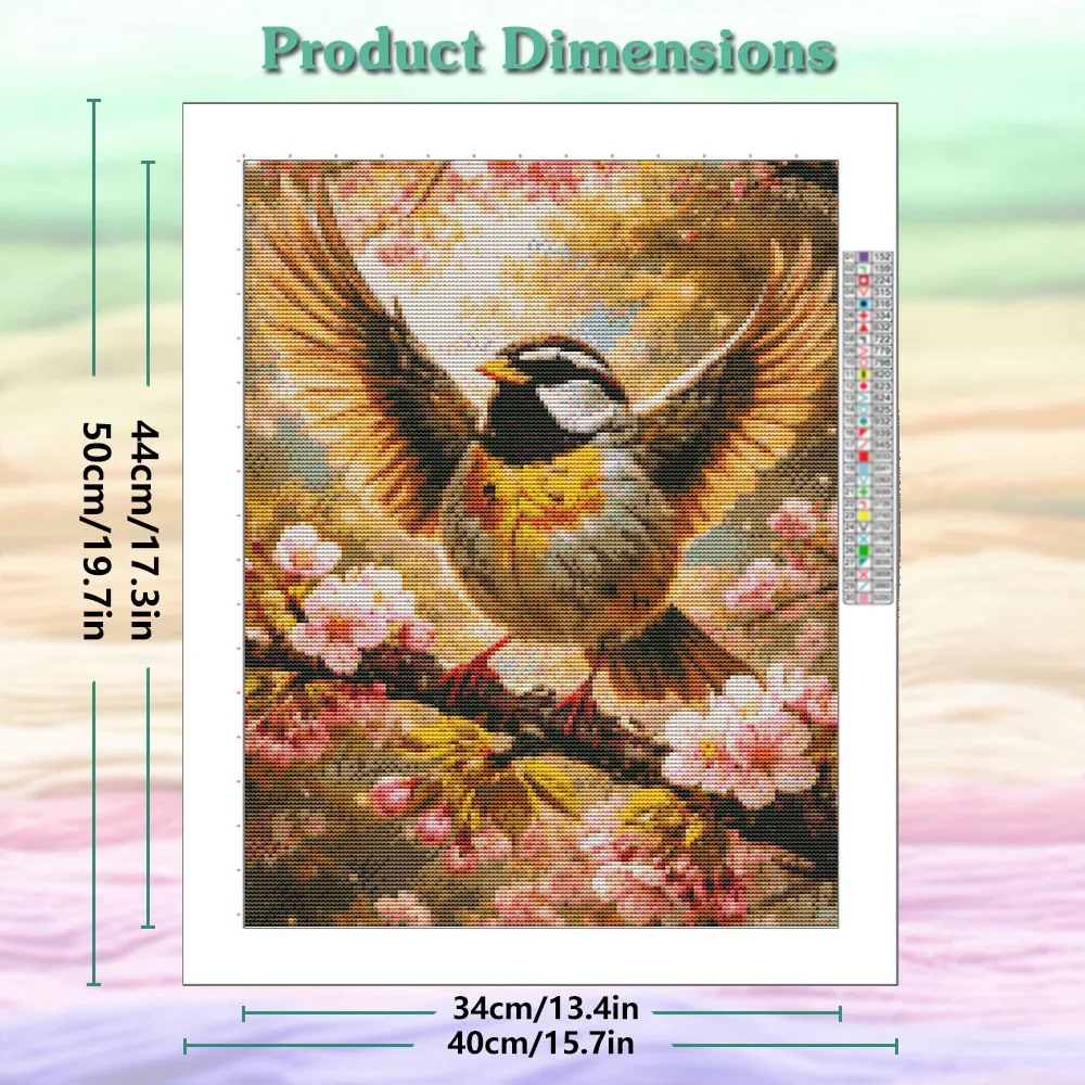 Cross Stitch Kit Cherry Blossom Branches Sparrow Animal Pattern 11CT Threads DIY Hand Embroidery Kit Art Crafts Gift