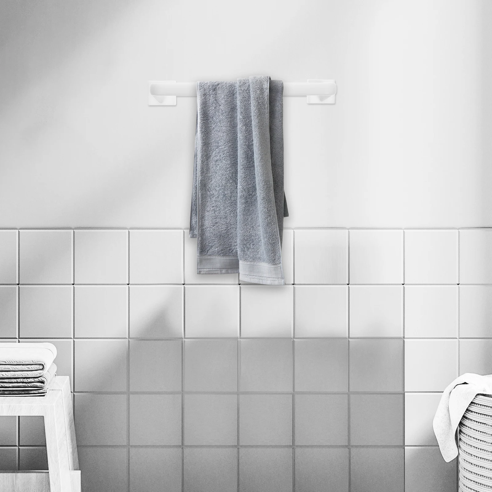 

2 Pcs Towel Mounted White PP Suction Cup Storage Organizer Bathroom Kitchen Spacesaving