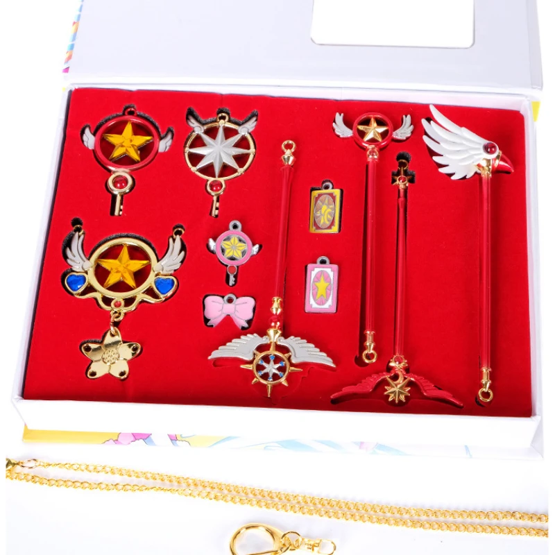 Card Captor Sakura Magic Star Wands Keychain Necklace Pendant Cosplay Props Collection Set Accessories with Box Christmas Gift