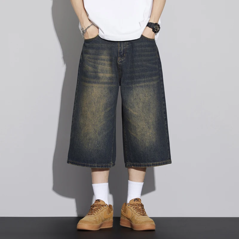 

Wide Legs Jeans Men American Style Half Pants Men's Shorts Summer Loose Short Homme New Products Denim Tears Shorts All-match