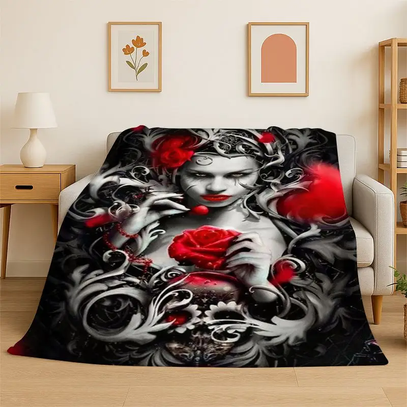 Gothic Skull Dead Girl Horror Female Flannel Blanket Soft Throw Blanket for Bedroom Living Room Bed Travel Camping Picnic Nap
