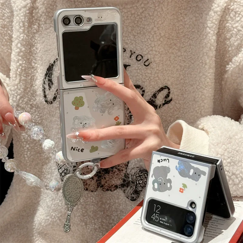 Funda de teléfono de elefante plateado para Samsung Galaxy Z Flip 6 5 4 3 funda protectora trasera para ZFlip4 ZFlip5 ZFlip6