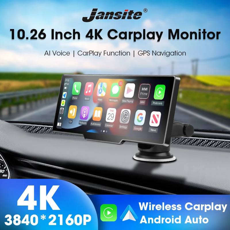 

2024 10.26" Dash Cam 4K 2160P Rearview Camera Carplay & Android Auto GPS Navigation with Voice Control Car DVR BT FM Monitor