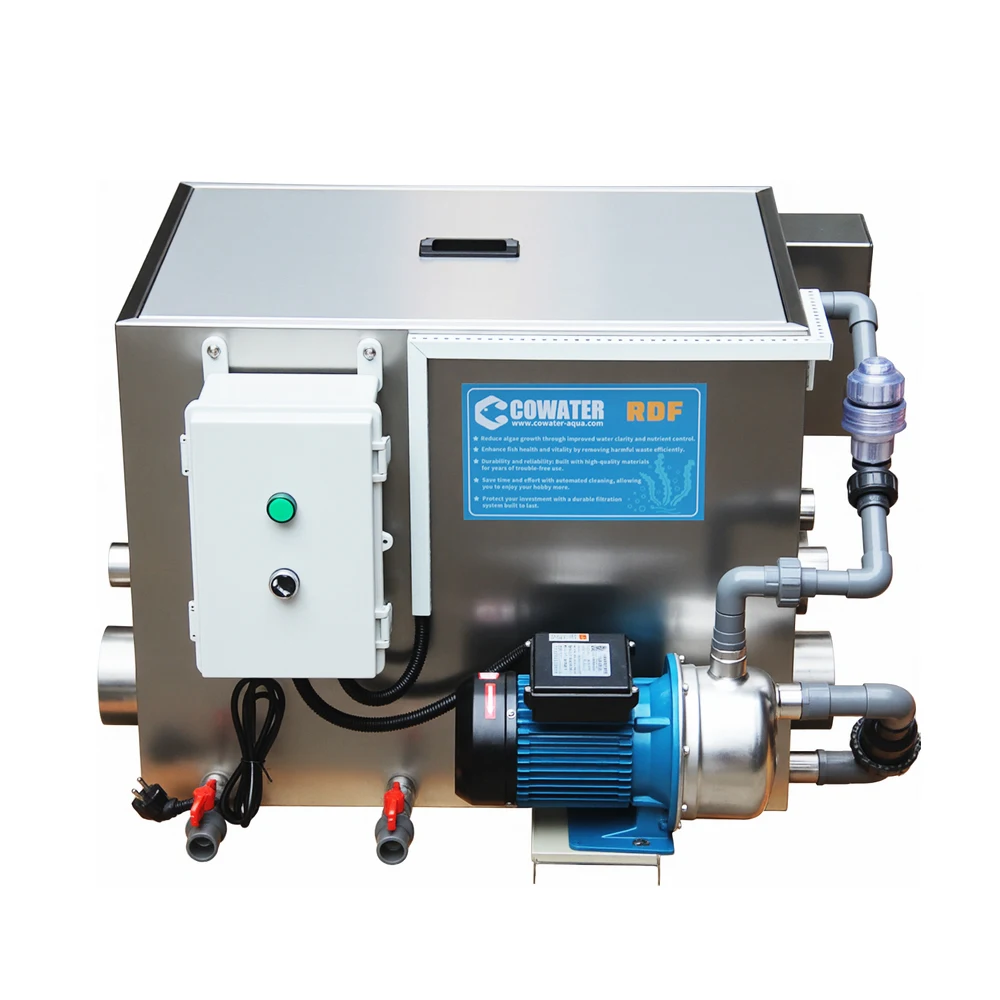 Cowater 30000 Liter/hour Stainless Steel Rotary Drum Filter Motor Aquaculture Koi Ponds 1 Year Free Maintenance 110V/220V 120W