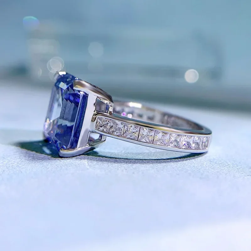 Imagem -04 - Pansysen Novo Luxo 925 Prata Esterlina 10*11 mm Asscher Corte Azul Cinza Tanzanita Pedra Preciosa Anéis de Dedo para Mulheres Jóias Finas