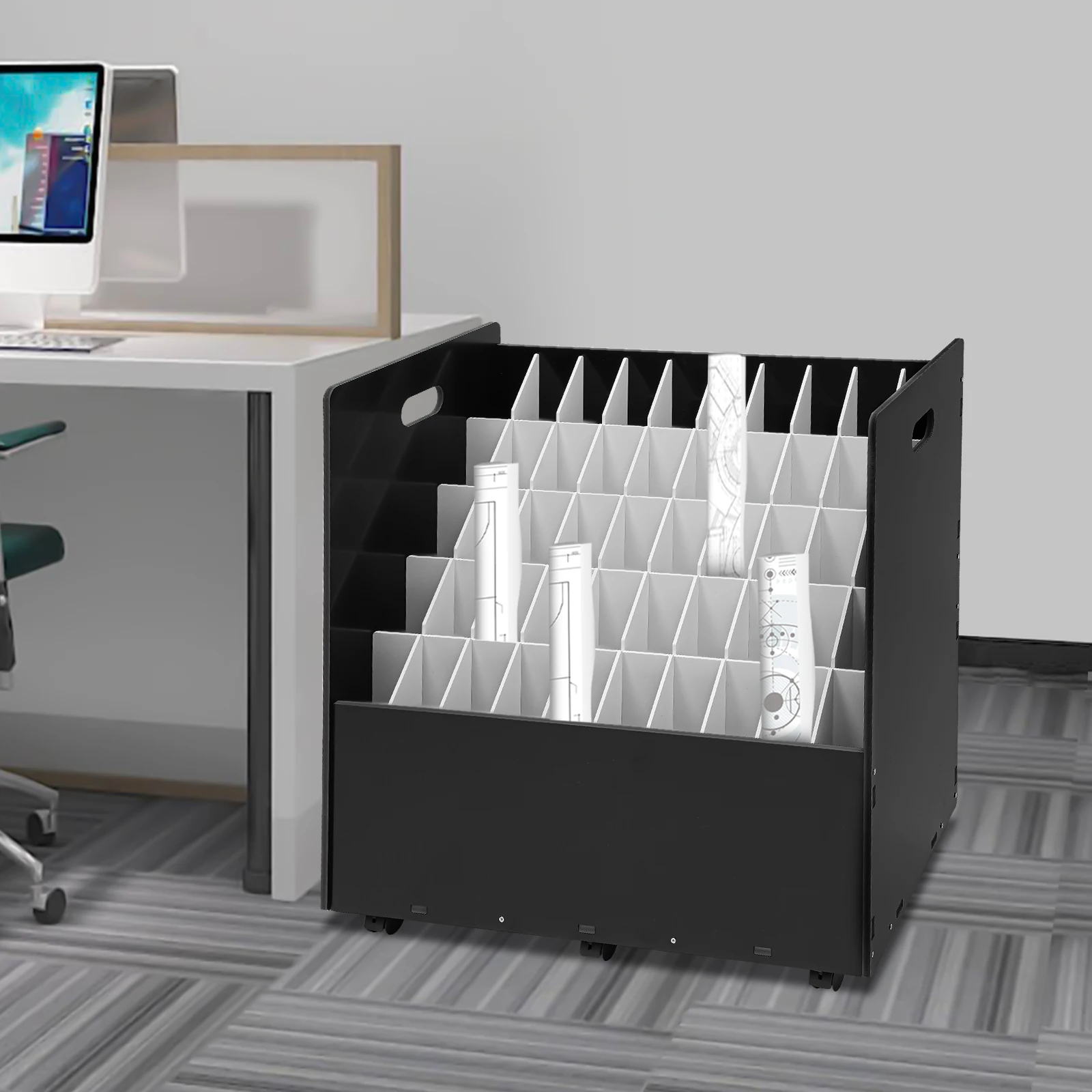 

50-Slot Rolling Blueprint File Organizer with Lockable Wheels, 5-Tier Portable Storage Cart for Documents, Engineering Drawings