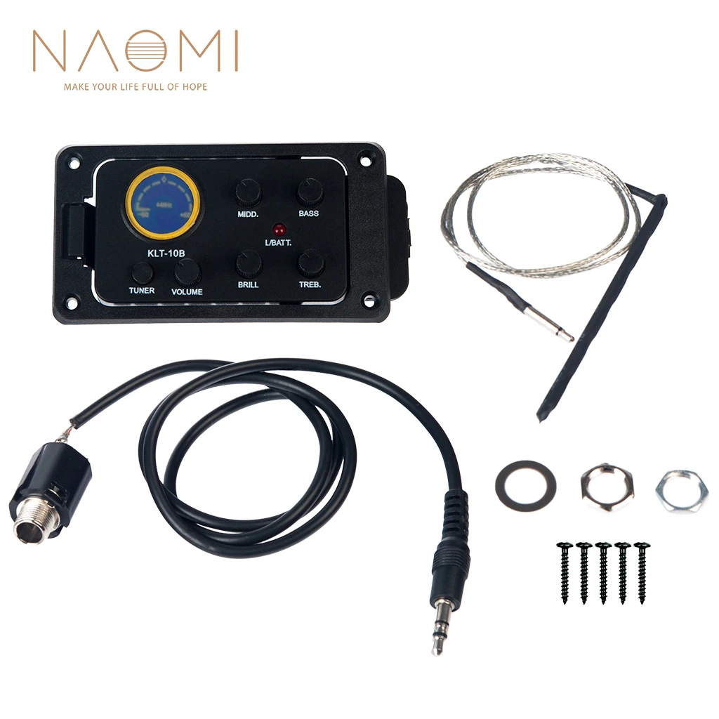 NAOMI KLT-10B 4 Band EQ Equalizer Preamp Pickup W/ Round Screen Tuner Guitar Preamp EQ Pickup Tuner