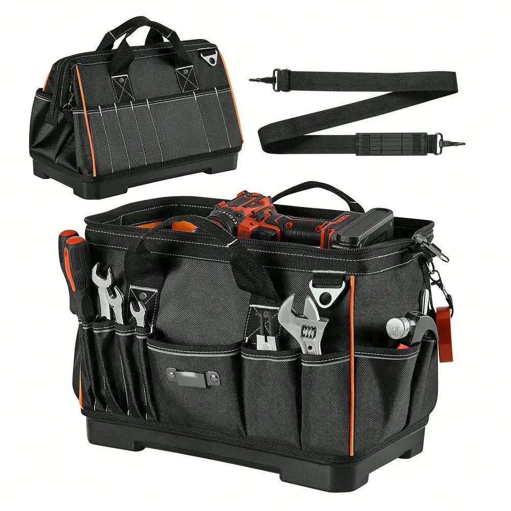 Tool Bag, 16.1 Inch, 33-Pocket Portable Large Tool Box Organizer Storage, Toolbox With Water-Resistant Base, Zipper, Adjustable Shoulder Strap Toolbag, For Men Women Dad Husband Fathers Day