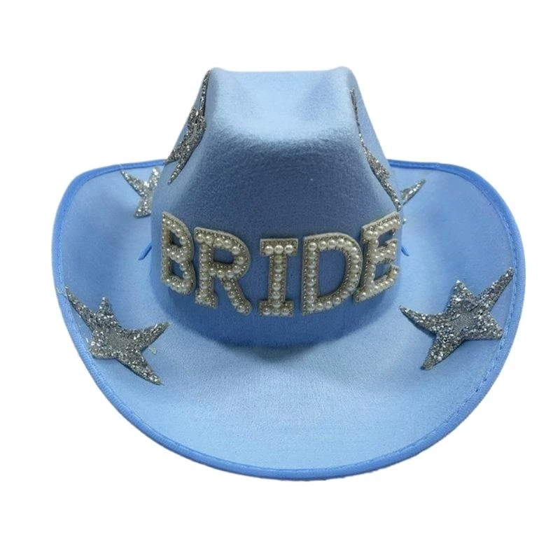 

652F Sparkling Cowboy Hats Heavy Crystal Rhinestones Hat Blue for Bachelorette Party Bride Hat for Actor Actress