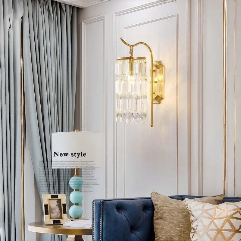 French-style Copper Crystal Wall Lamp Nordic Luxury Bedside Lamp Modern Creative Feature Wall Light Indoor Decor Aisle Sconce